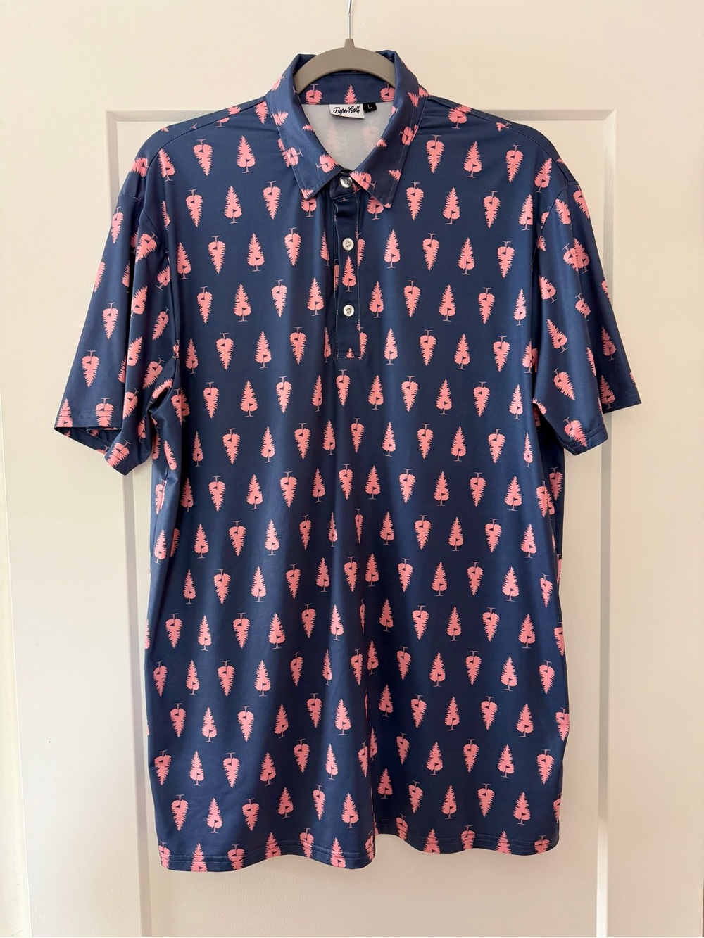 Men's Navy Polo with Pink Tree Pattern
